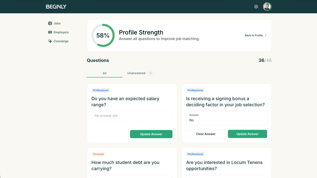 Beginly match questions